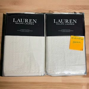 Ralph Lauren 2 TEXTURE STRIPE White Cotton Linen Euro Pillow Sham 26"x26"